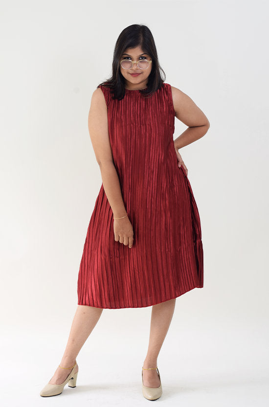 IYKA - Crushed Georgette Red Dress  #030009