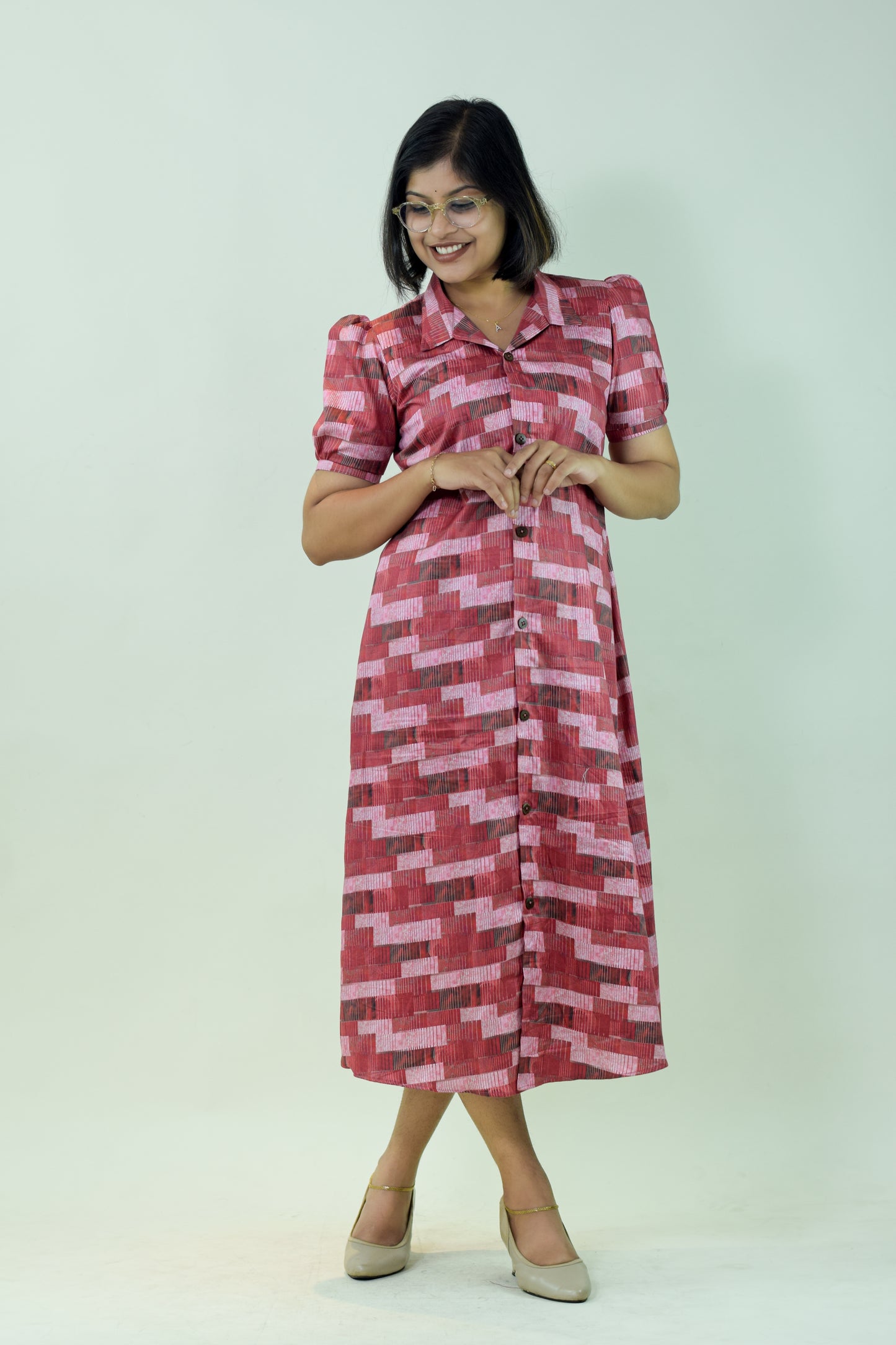 IYKA - Maroon Abstract Printed Full Open Dress #00034DRE