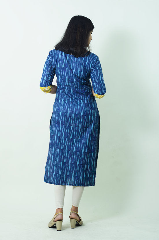 IYKA - Blue printed Kurthi with Yellow Yoke Portion #00004KUR