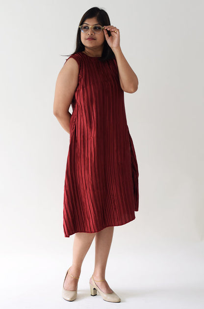 IYKA - Crushed Georgette Red Dress  #030009