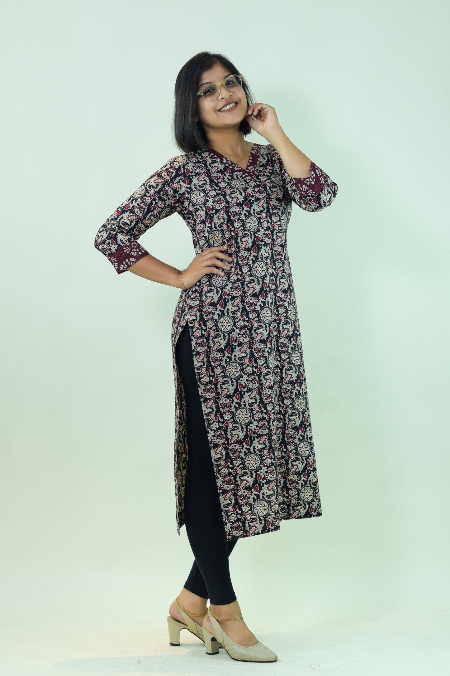 IYKA - Black Floral Kurthi #00032KUR