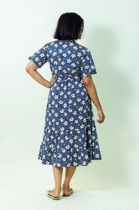 IYKA - Blue Dress with White Floral Design #00015DRE