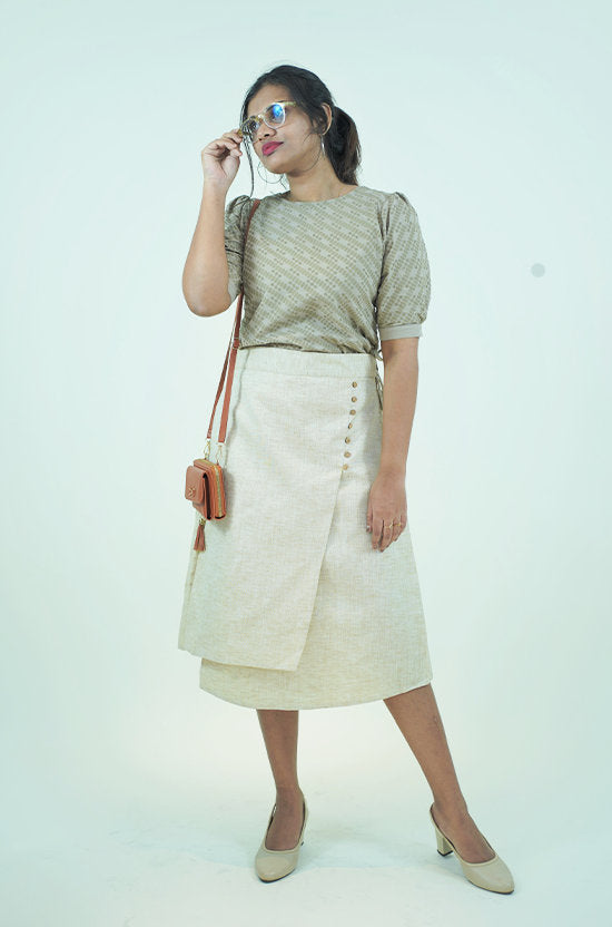 IYKA - Embroidered Crop Top and Linen Skirt Coord-Set #030014