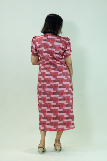 IYKA - Maroon Abstract Printed Full Open Dress #00034DRE