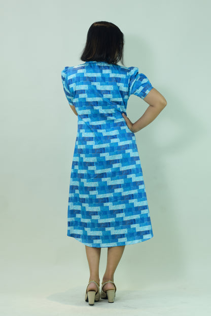 IYKA - Blue Abstract Printed Full Open Dress #00033DRE