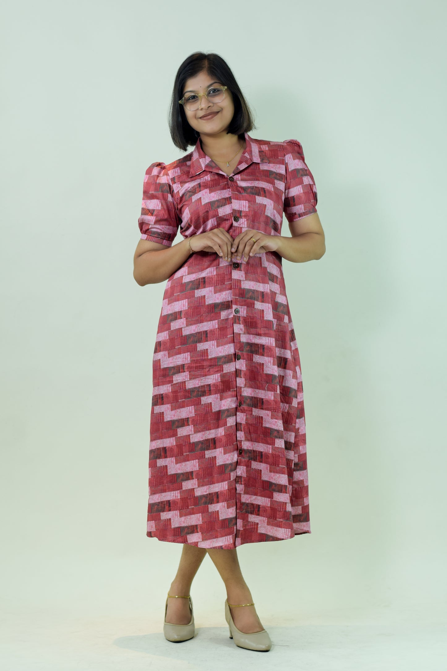 IYKA - Maroon Abstract Printed Full Open Dress #00034DRE