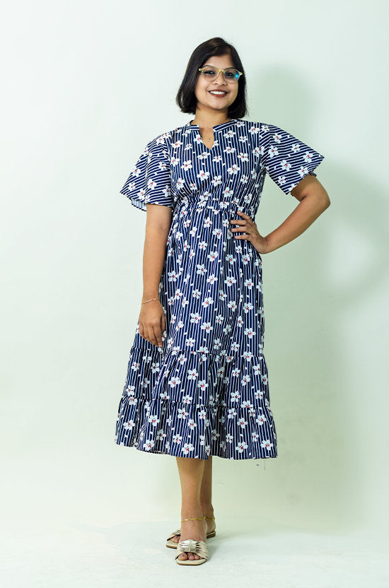 IYKA - Blue Dress with White Floral Design #00015DRE