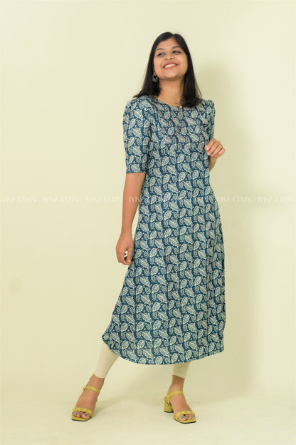 IYKA- COTTON INDIGO BLUE ALINE KURTHI #00087KUR