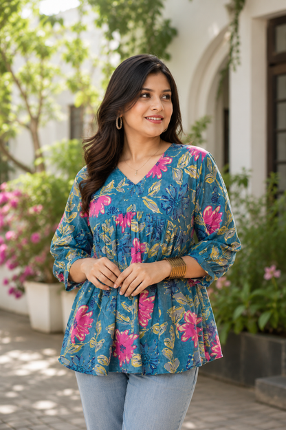 Blue Blossom Short Kurthi