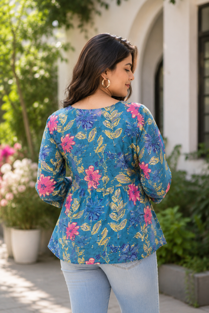 Blue Blossom Short Kurthi