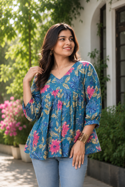 Blue Blossom Short Kurthi