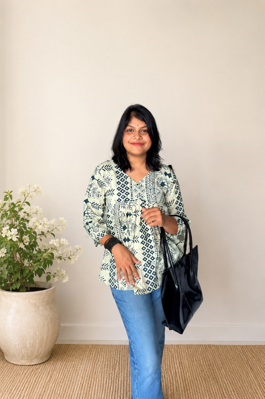 Aura Leaf Cotton Kurthi