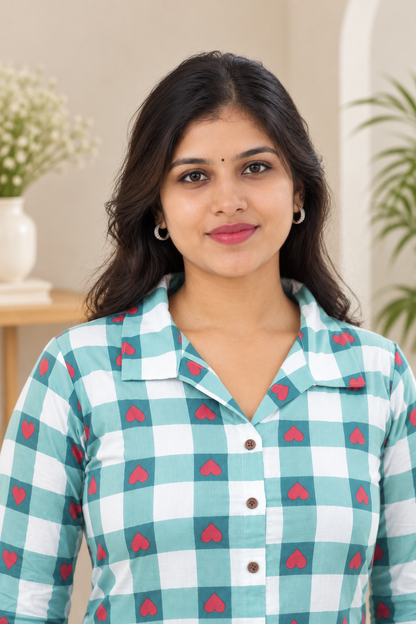 Teal Heart Checks Kurta