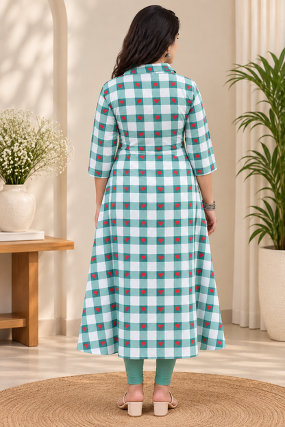 Teal Heart Checks Kurta