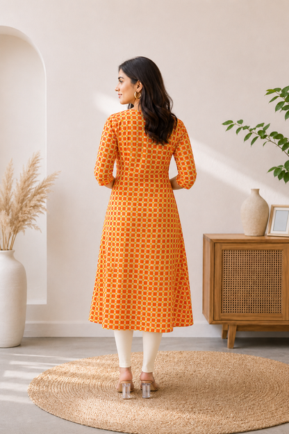 Tangerine Check Dress