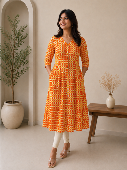 Tangerine Check Dress