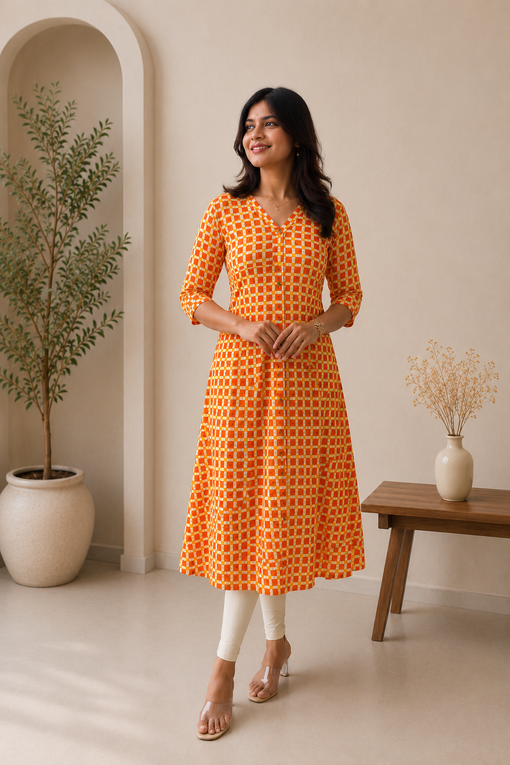 Tangerine Check Dress