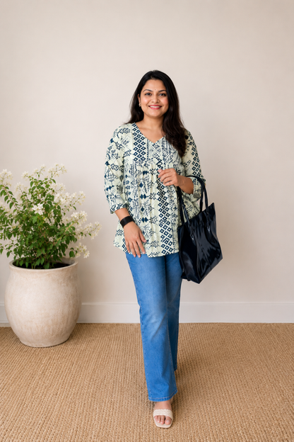 Aura Leaf Cotton Kurthi
