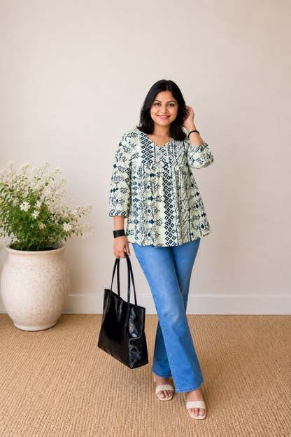 Aura Leaf Cotton Kurthi