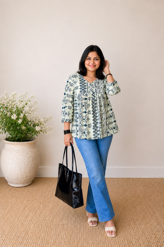 Aura Leaf Cotton Kurthi