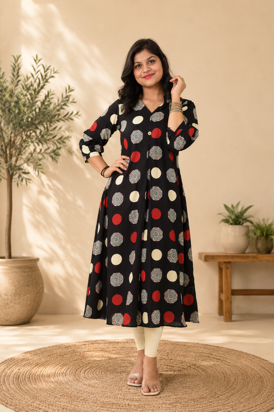 Black Whisper Polka Kurthi