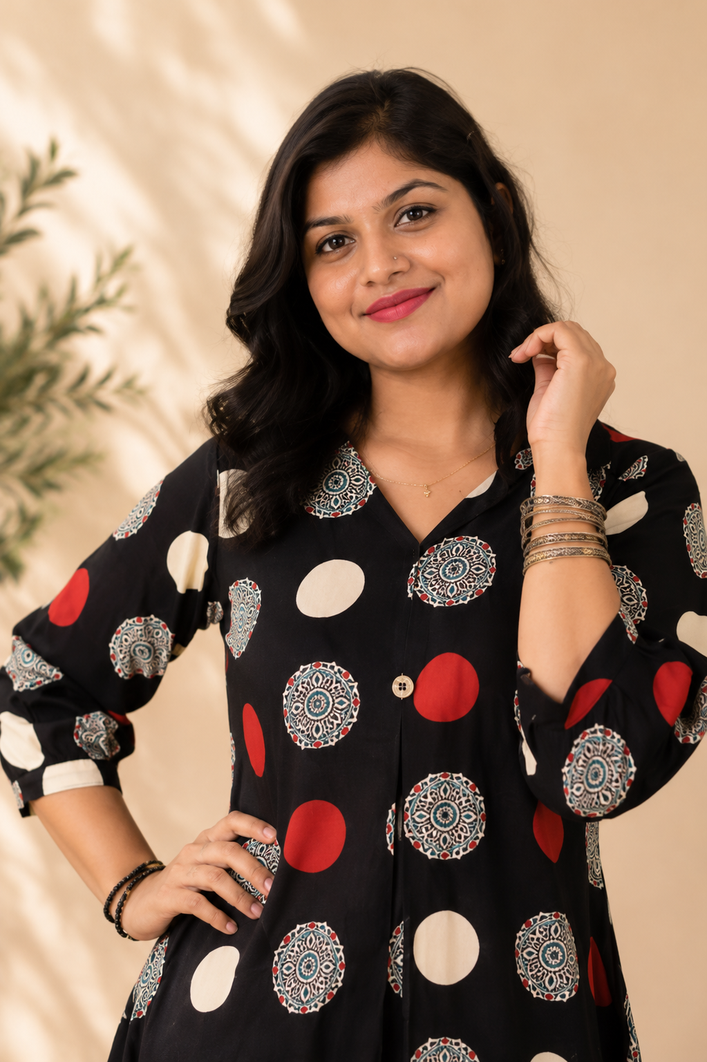 Black Whisper Polka Kurthi