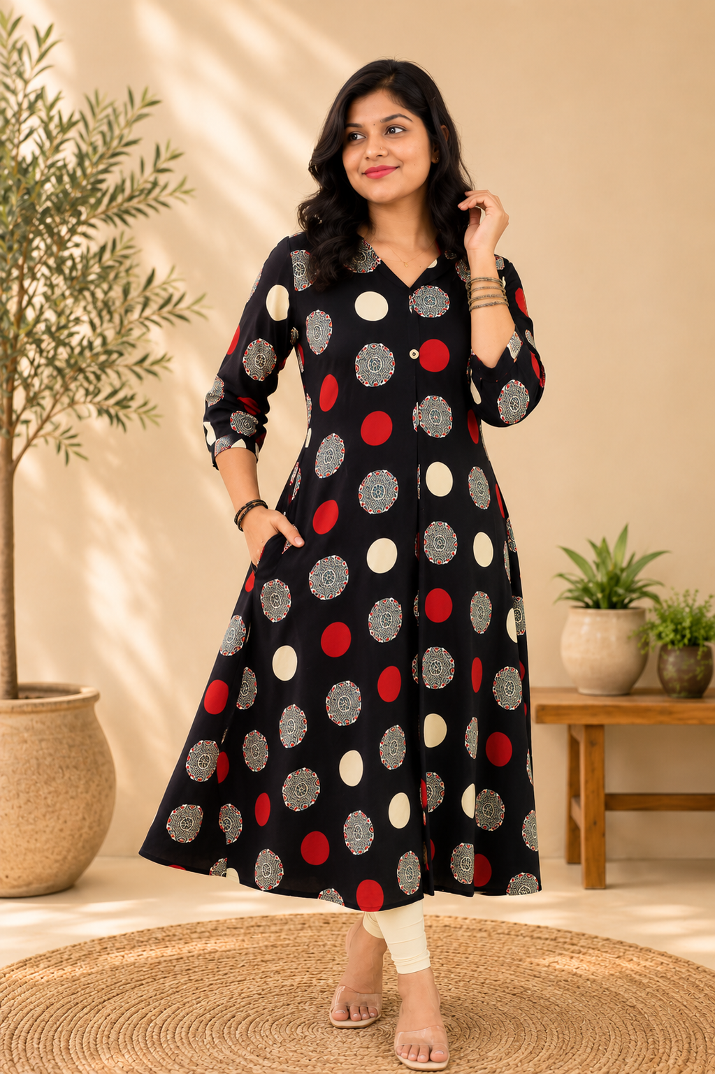 Black Whisper Polka Kurthi