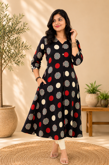Black Whisper Polka Kurthi