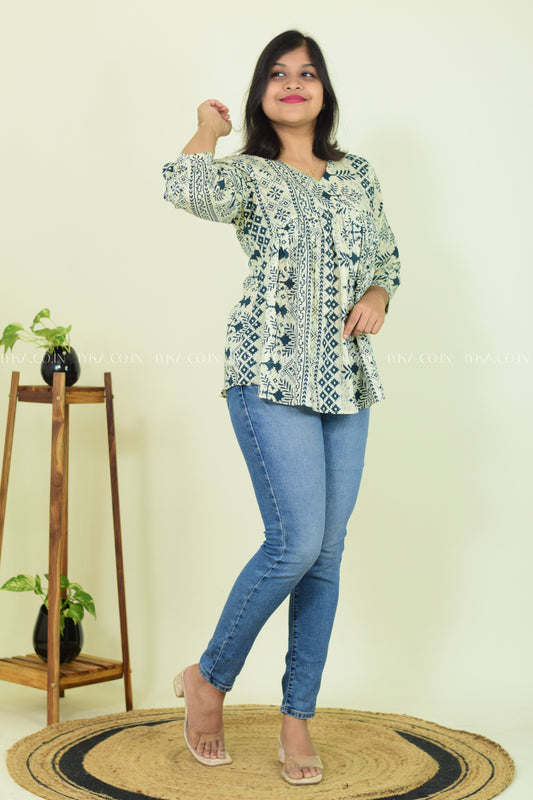 Mint Mist Cotton  Short Kurthi