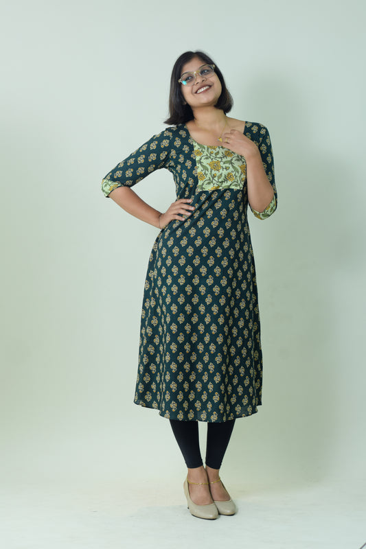 IYKA-GREEN A LINE COTTON KURTHA #00025KUR