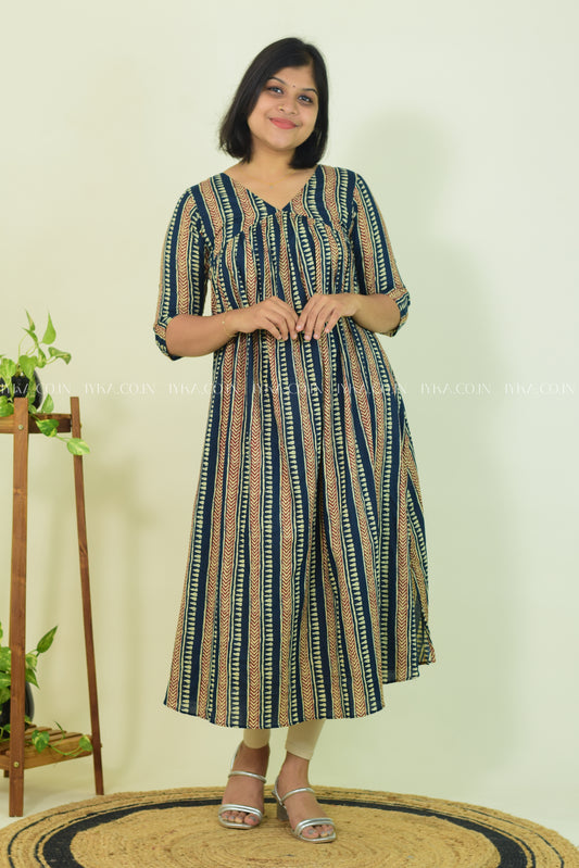 Striped Serenity A-Line Elegance