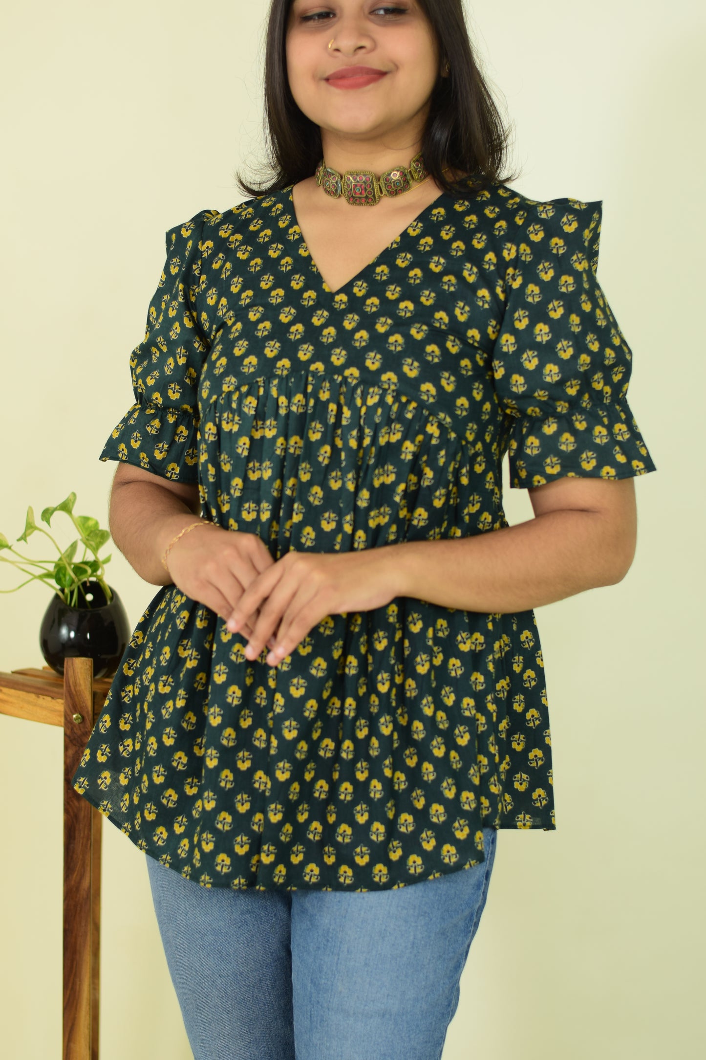 Leafy Mist Short Kurthi