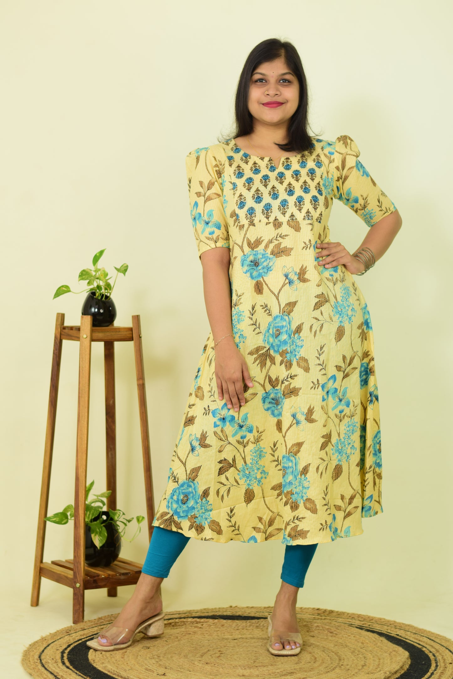 Cream Blossom Puff Kurthi