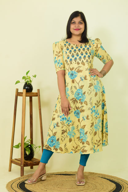 Cream Blossom Puff Kurthi