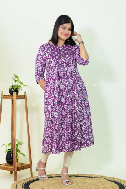 IYKA-VIOLET KATHA COTTON ALINE KURTHI #00240KUR