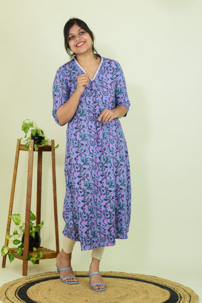 Lavender Katha A-Line Kurti