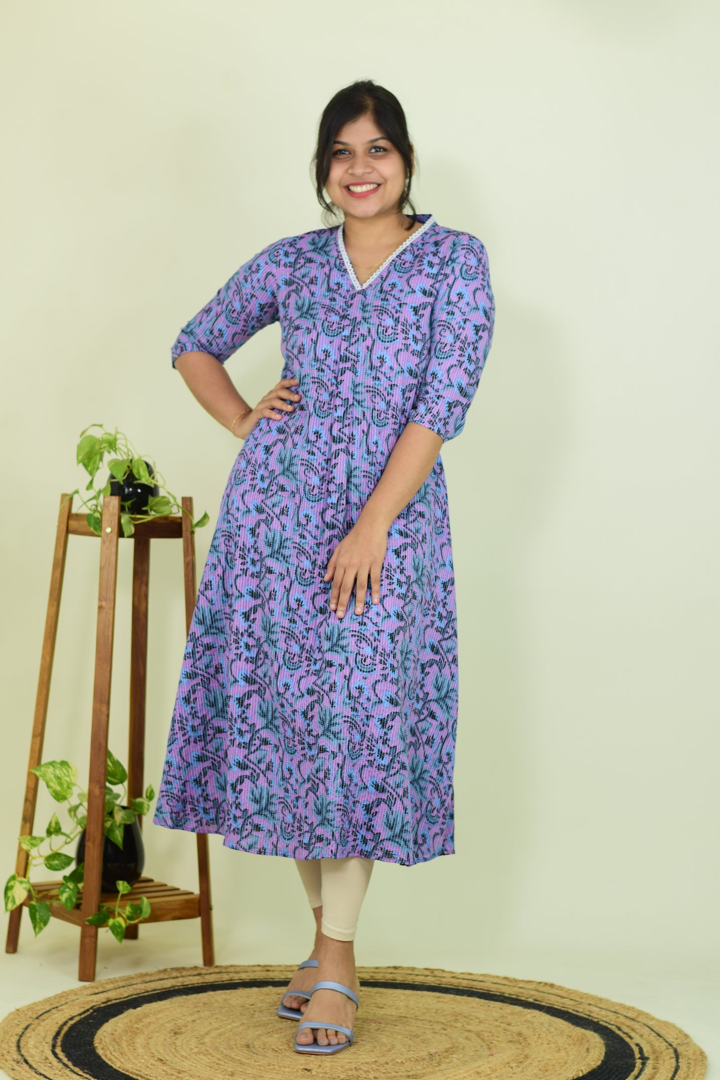 Lavender Katha A-Line Kurti