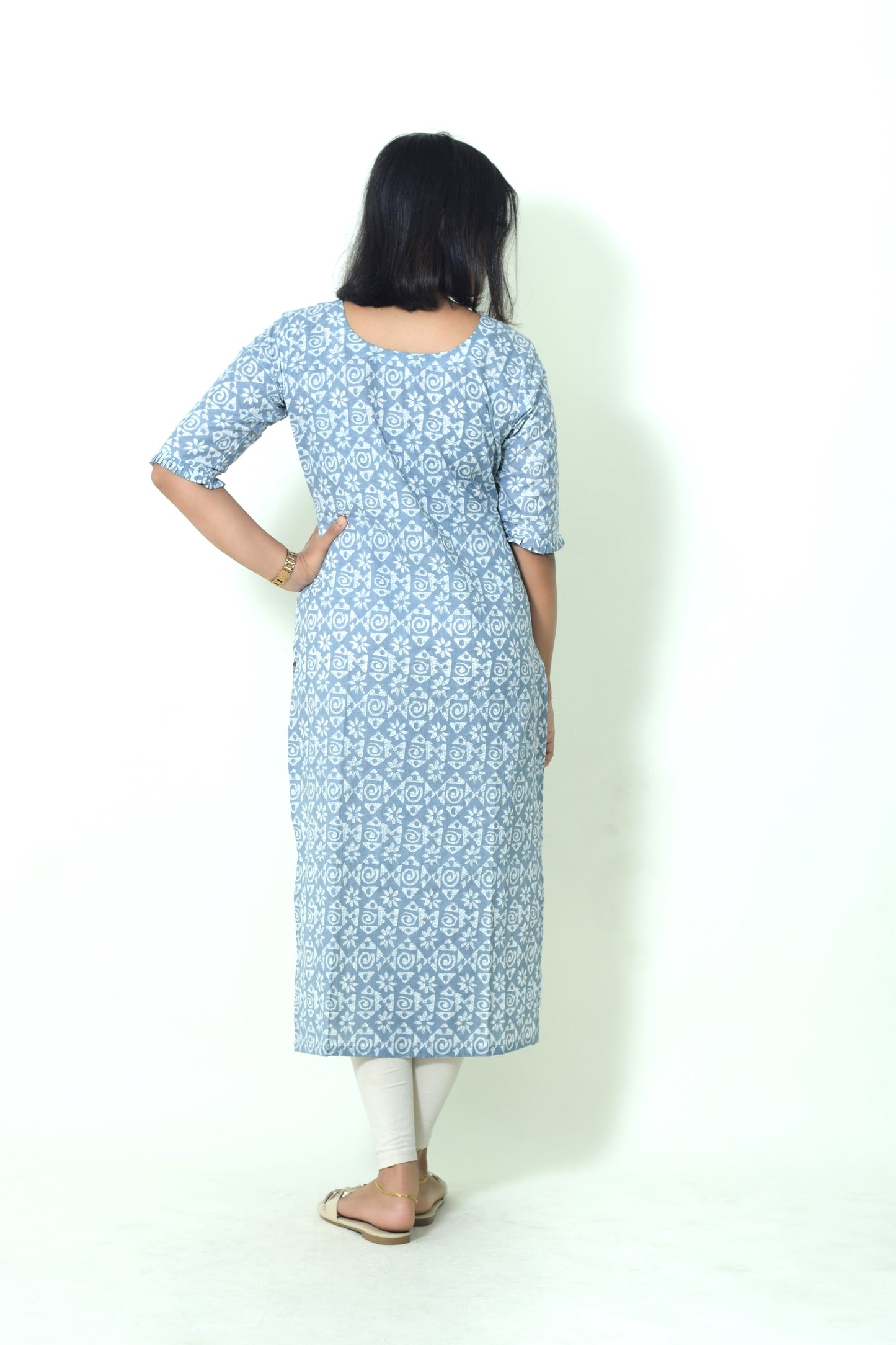 IYKA- BATIK PRINTED BLUE COTTON KURTHI #00050KUR