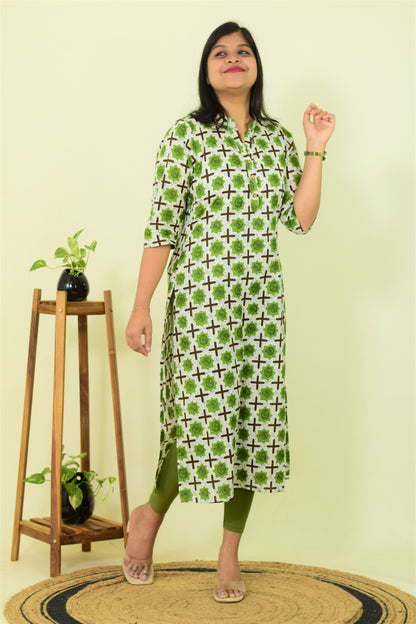 Green Aura Slitted Kurthi