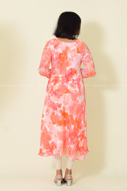 IYKA-ORANGE GEORGETTE KURTHI #00167KUR