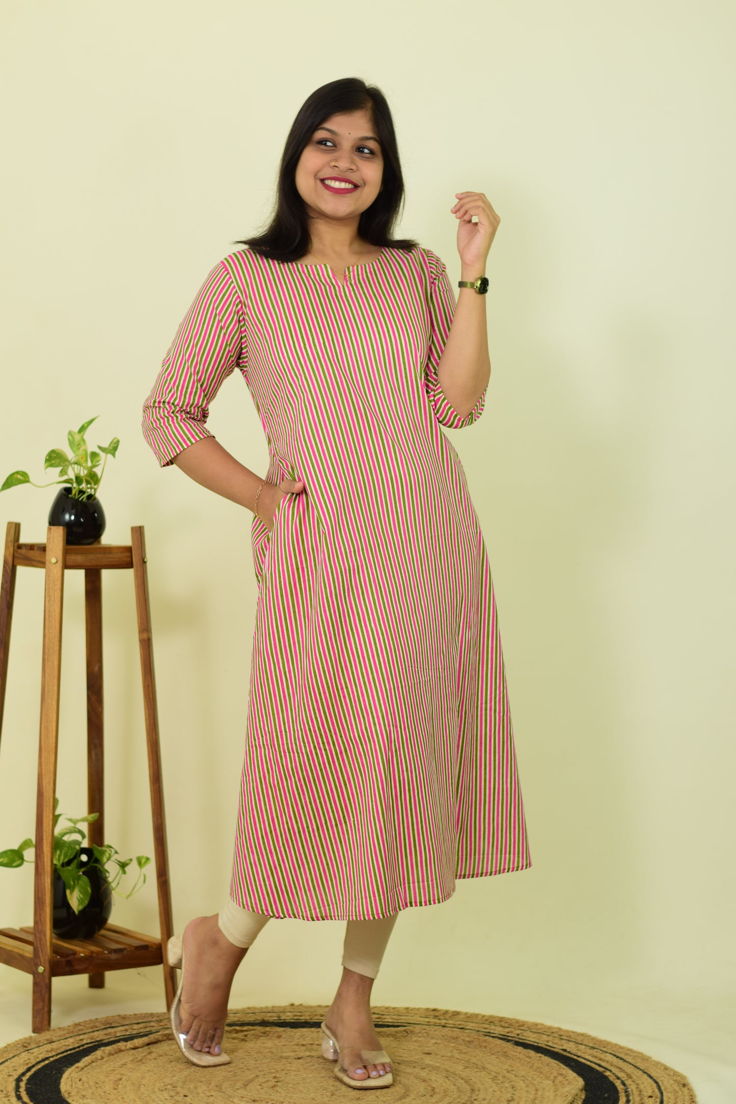 Pink Striped Classic Kurthi