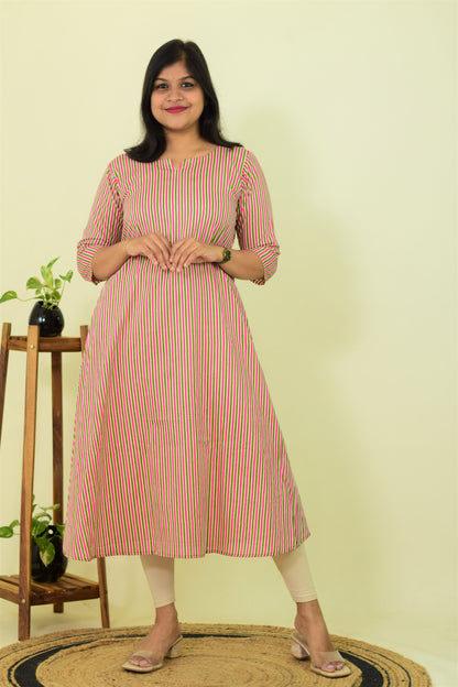 Pink Striped Classic Kurthi