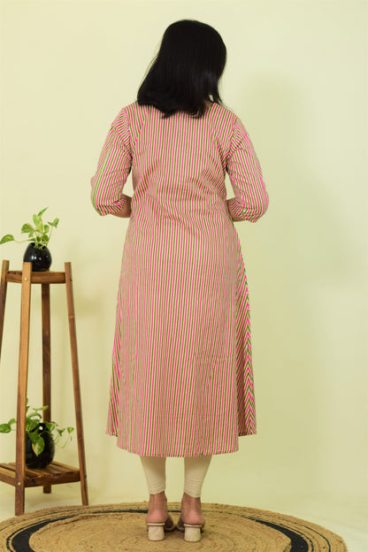 Pink Striped Classic Kurthi