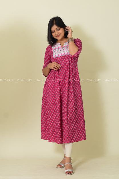 IYKA- PINK COTTON ALINE KURTHI #00174KUR