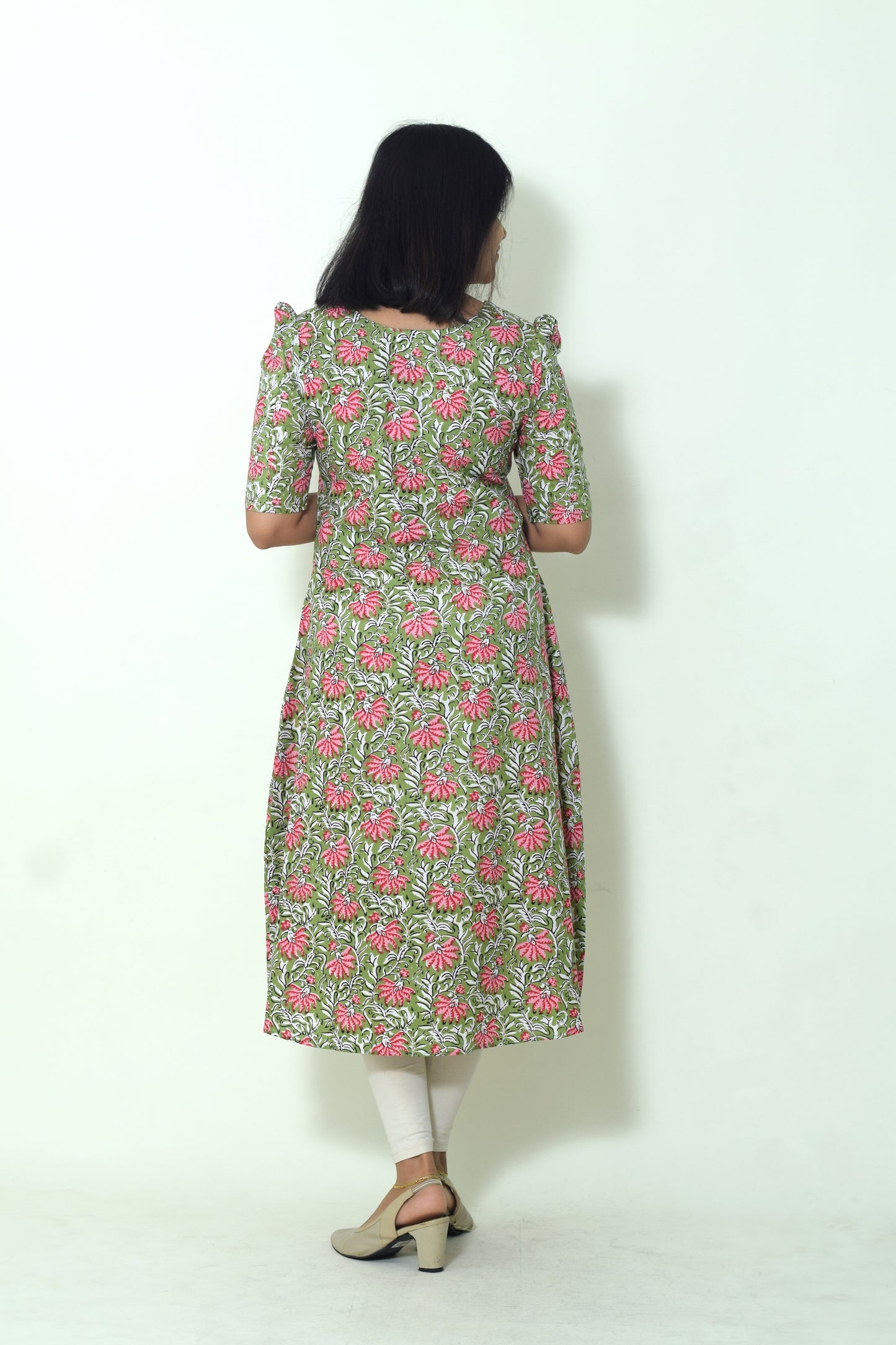 IYKA- GREEN AND PINK FLROAL PRINTED ALINE KURTHA #00056KUR