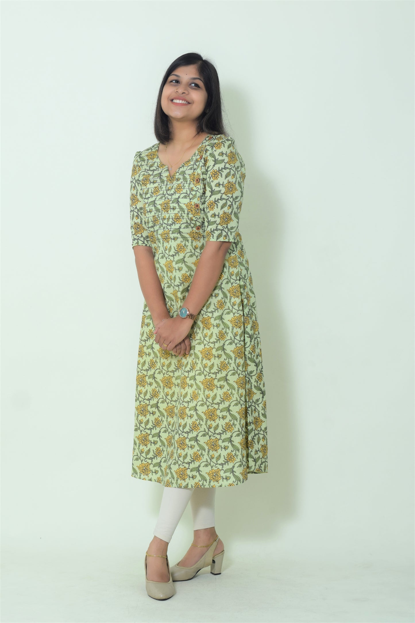 IYKA- FLROAL PRINTED GREEN ALINE KURTHA #00055KUR