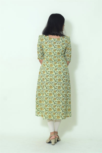 IYKA- FLROAL PRINTED GREEN ALINE KURTHA #00055KUR