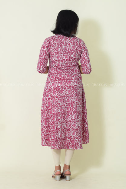 IYKA-PEACH AND WHITE COTTON ALINE KURTHI #00184KUR