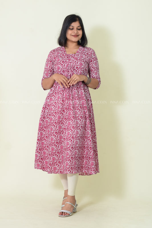 IYKA-PEACH AND WHITE COTTON ALINE KURTHI #00184KUR