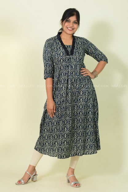 IYKA-GREY AND BLACK COTTON ALINE KURTHI#00186KUR